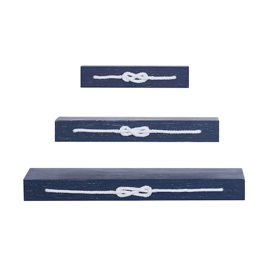 Blue Wood Contemporary Wall Shelf, 3" x 32" x 10"